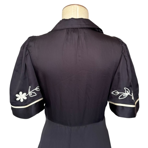 The Great. The Western Bridge Embroidered Satin Midi Dress Black Small Size:1 - Picture 11 of 16